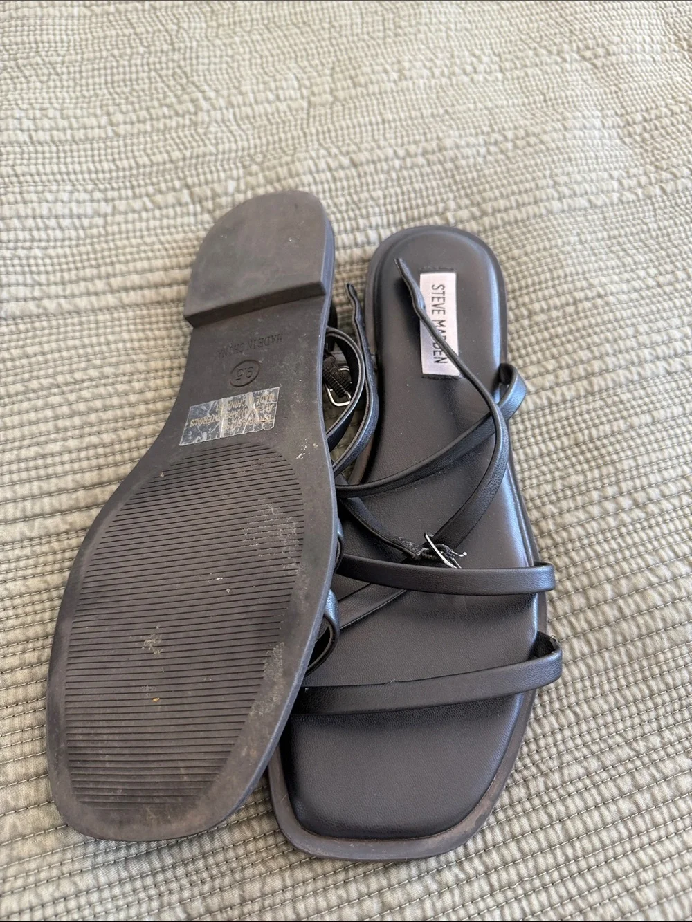 Steve Madden Black Leather Strappy Square-Toe Wrap Sandals